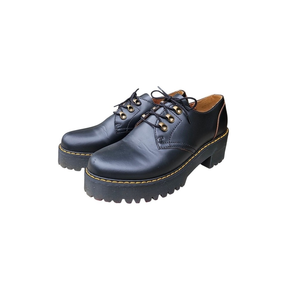 Dr. Martens Leona Lo Women 11 Black Leather Platform Oxford Lug Sole Goth Punk ~